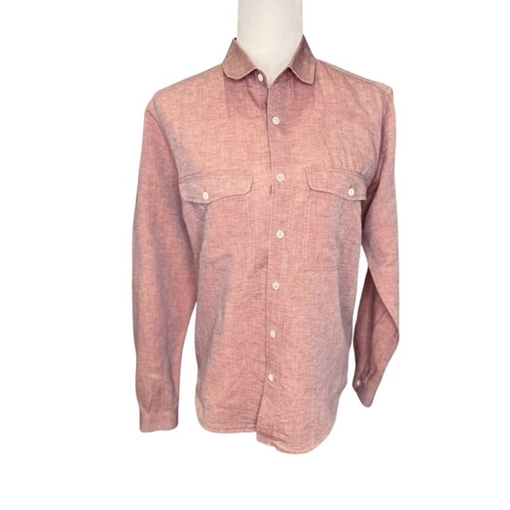 Theory Rotuma Jugen Mens Mauve Long Sleeve Linen Blend Button Up Shirt Small